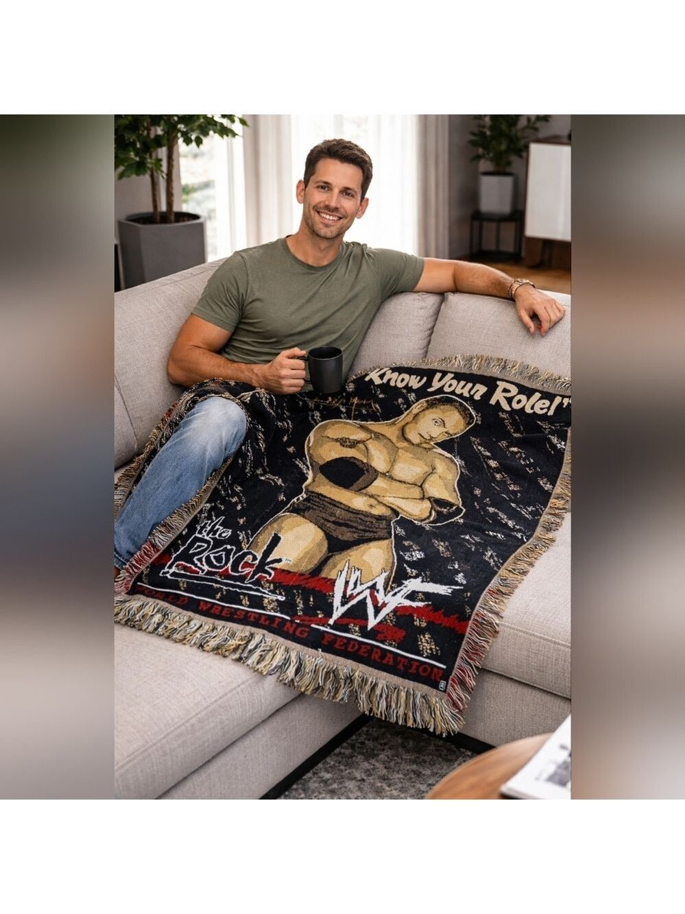 VTG 90s WWF The Rock “Know Your Role” Throw Blanket 44x56 Like New Rare